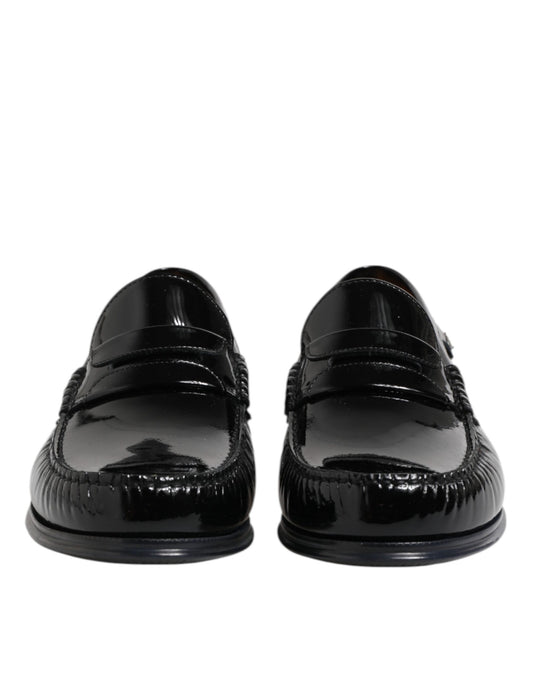 Black Leather Slip On Loafers Dress Shoes