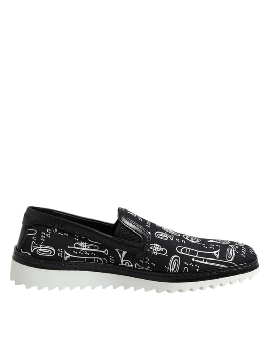 Black Slip On Printed Men Loafers Shoes