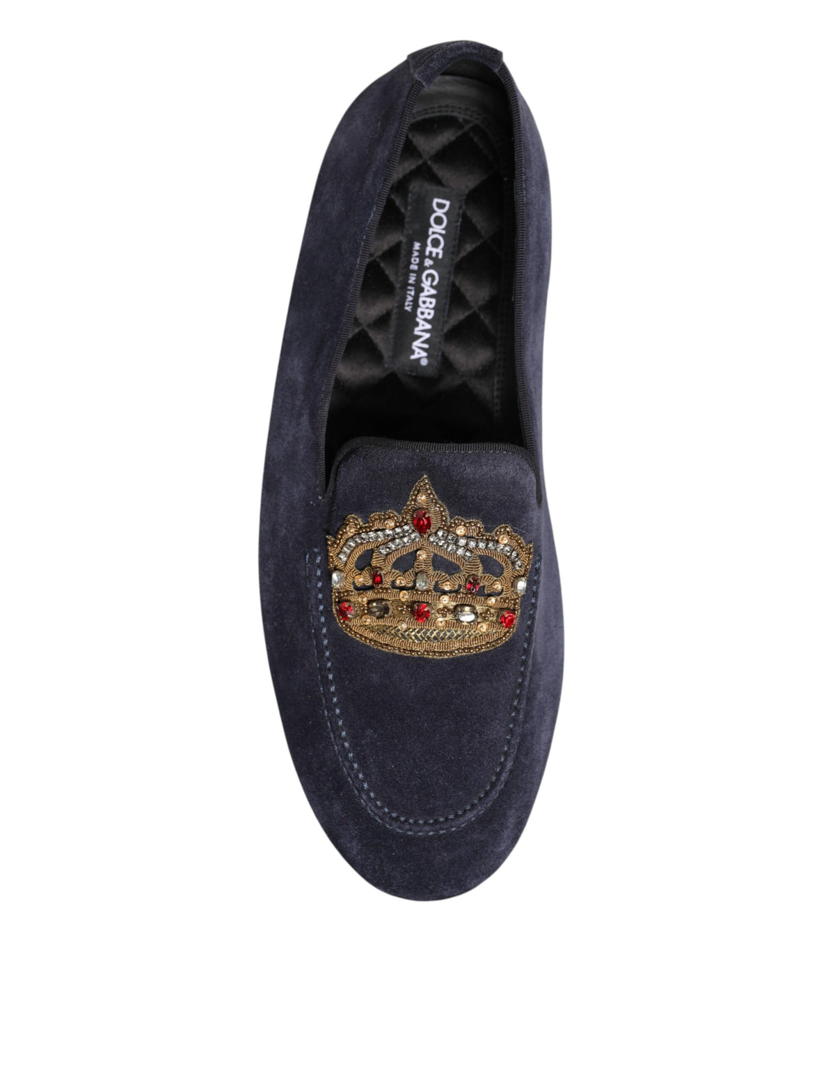 Blue Suede Crown Crystal Loafers Dress Shoes