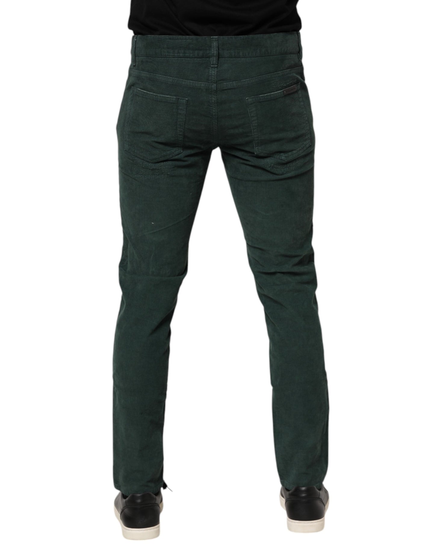 Green Cotton Corduroy Skinny Pants