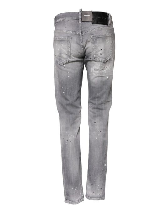 Gray Washed Mid Waist Tapered Denim Jeans