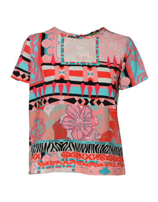 Multicolor Print Short Sleeves Women Blouse Top