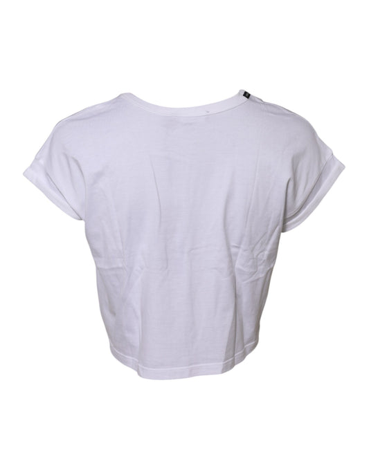 White Cotton Short Sleeves Cropped T-shirt