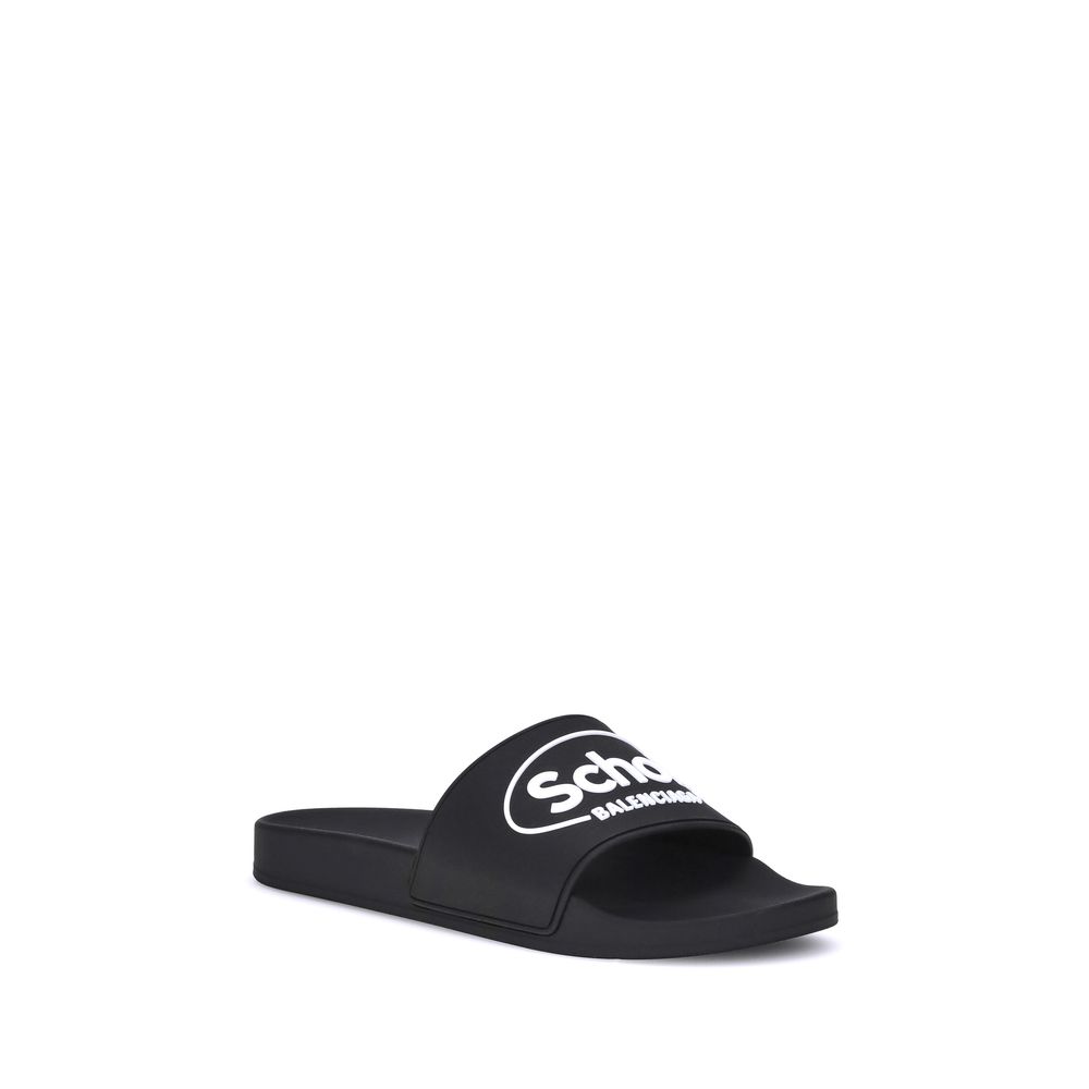Black Rubber Flat Sandals