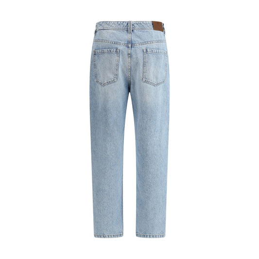 Light Blue Cotton Straight-Leg Jeans