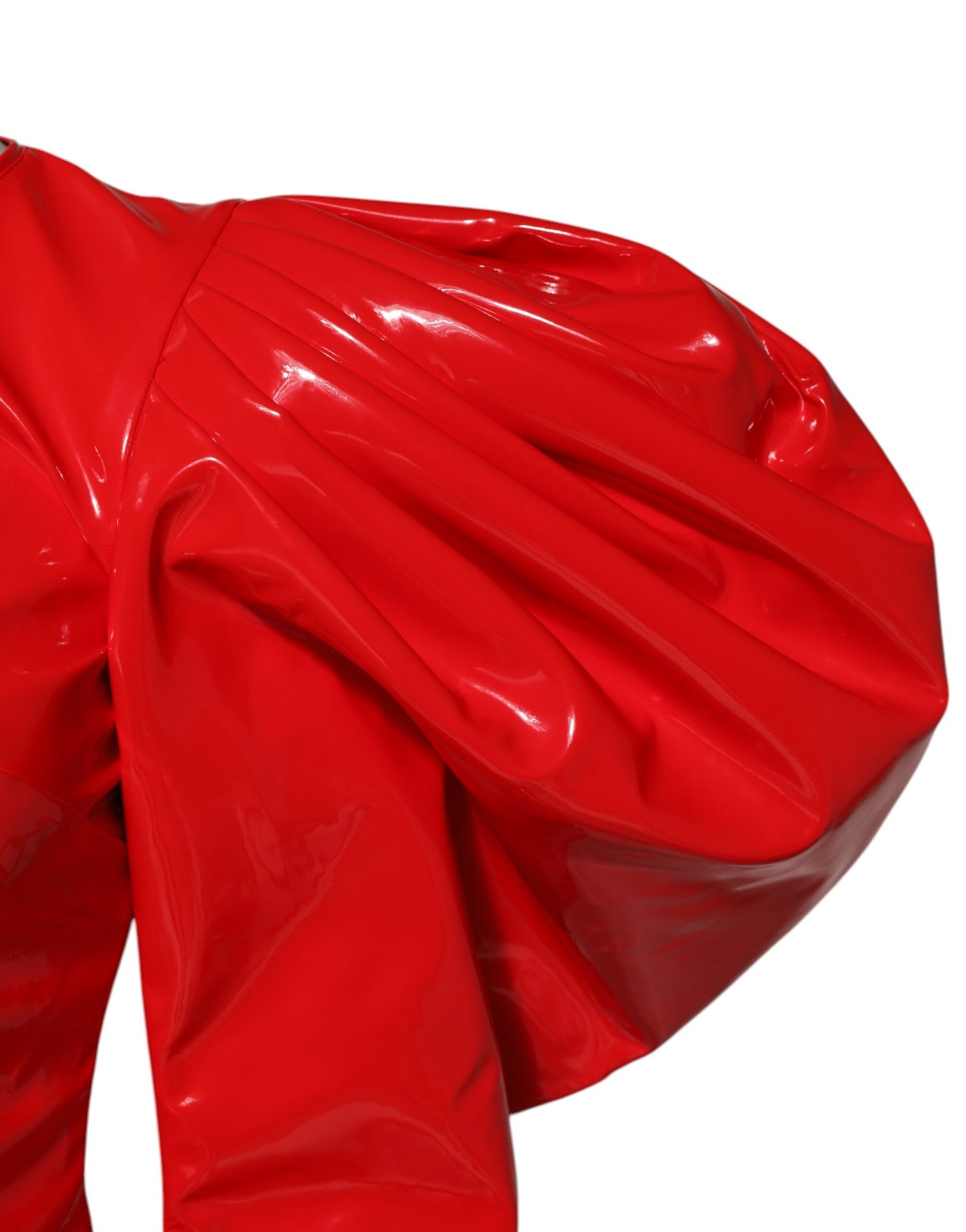 Red Patent Leather Puff Sleeves Mini Dress