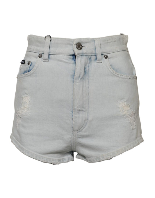 Light Blue Washed Denim Cotton Hot Pants Shorts