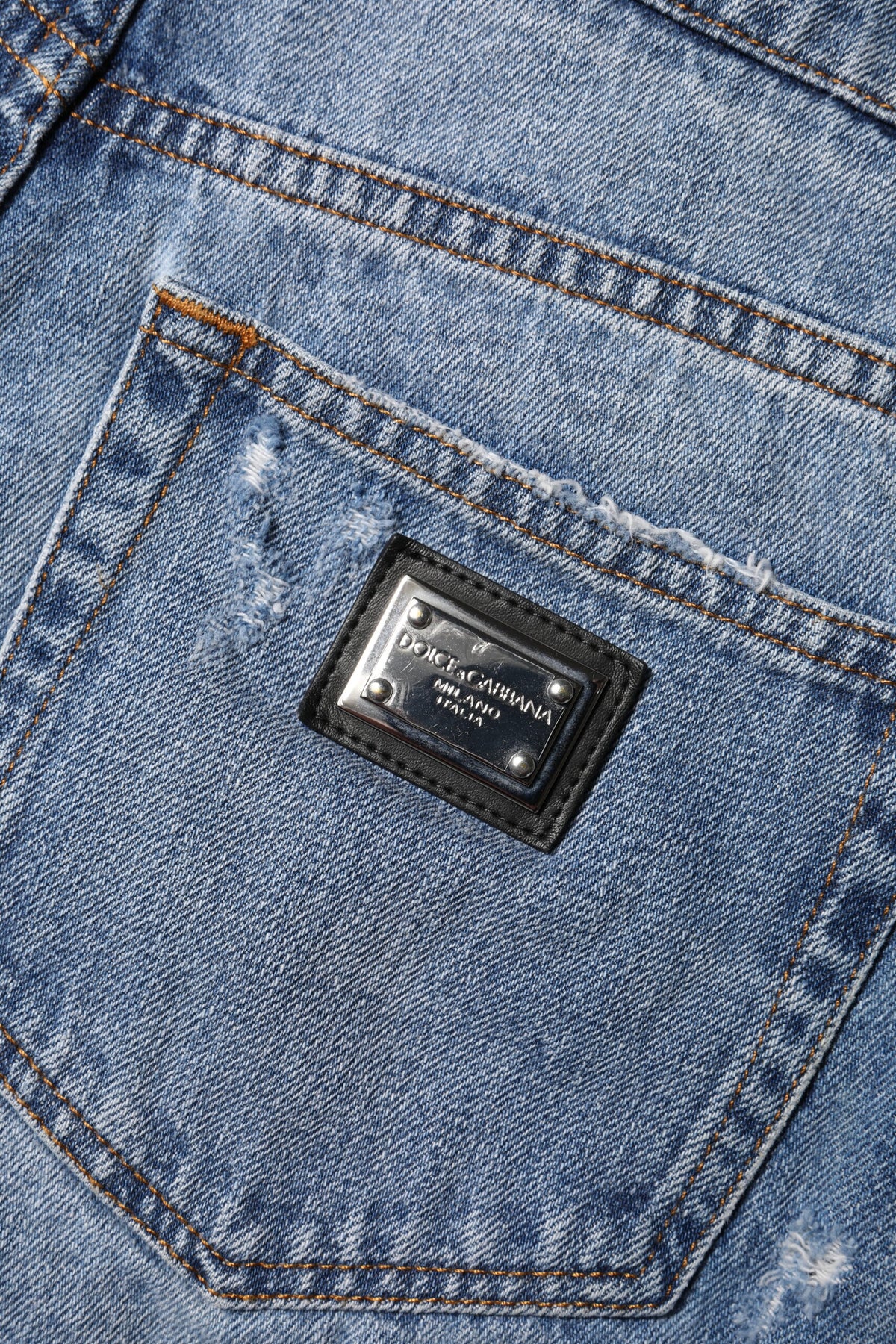 Blue Logo Plaque Denim Cotton Hot Pants Shorts