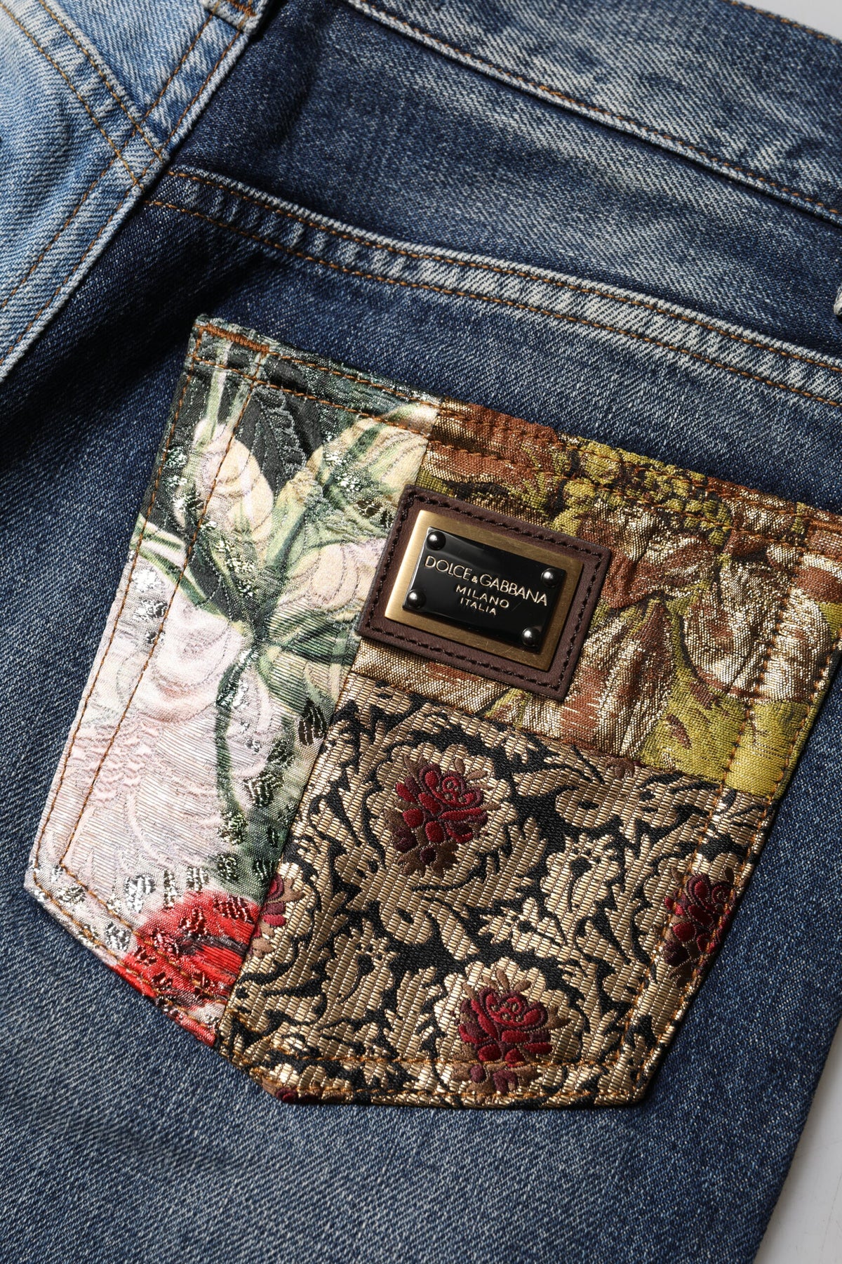 Multicolor Patchwork Tapered Denim Jeans