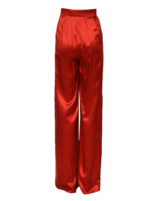 Red Satin High Waist Wide Leg Pants