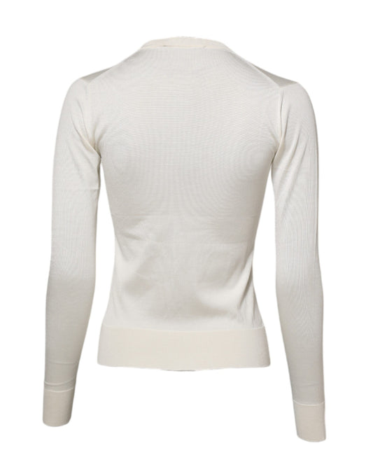 White Silk Lily Embellished Cardigan Sweater