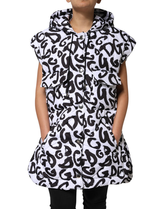 White DG Mania Hooded Sleeveless Puffer Jacket