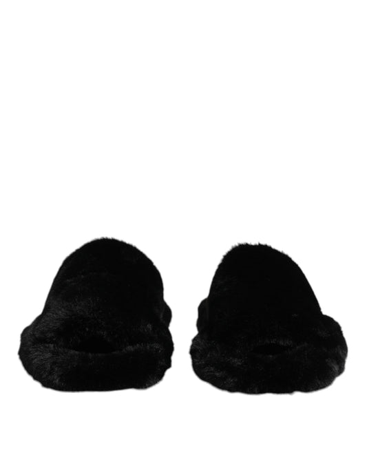 Black Polyester Velvet Slides Slipper Shoes