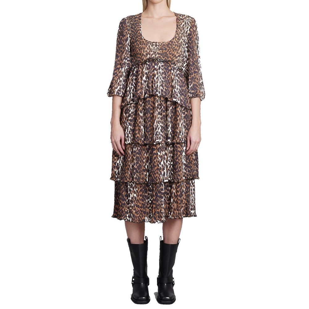 Pleated Georgette Leopard Midi Dress