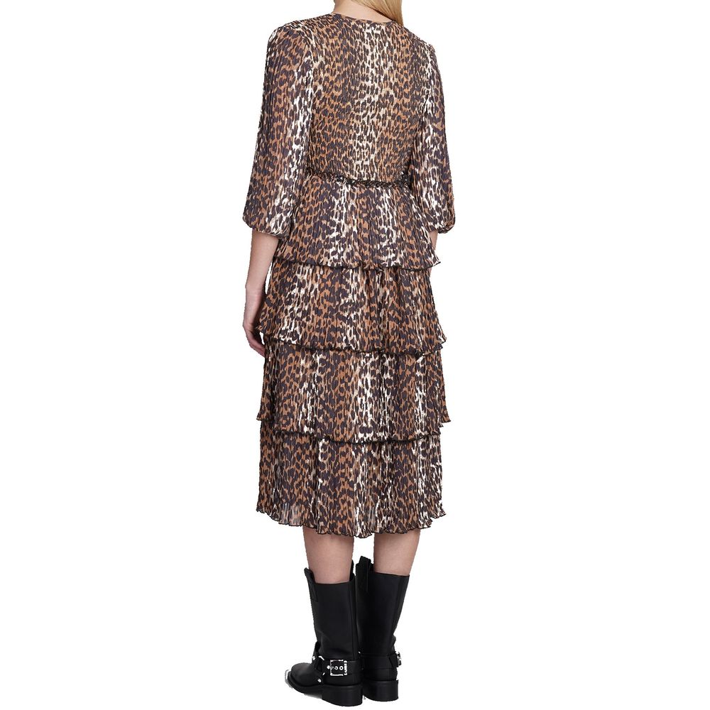 Pleated Georgette Leopard Midi Dress