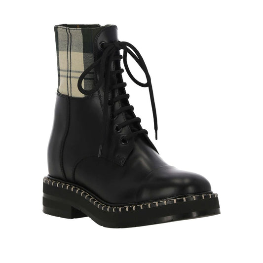 Black Cotton Lace-Up Boots