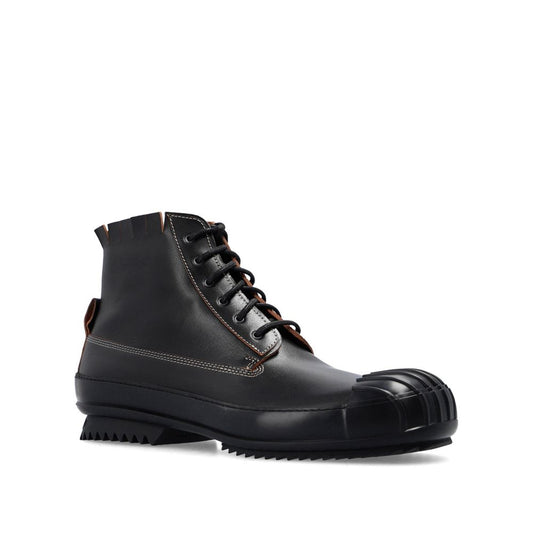 Black Calfskin Lace-Up Boots