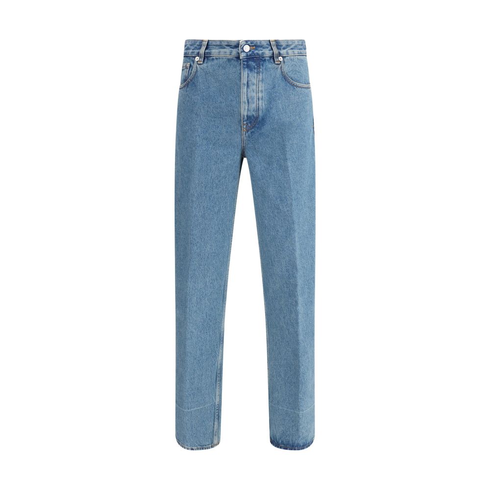 Blue Cotton Straight-Leg Jeans