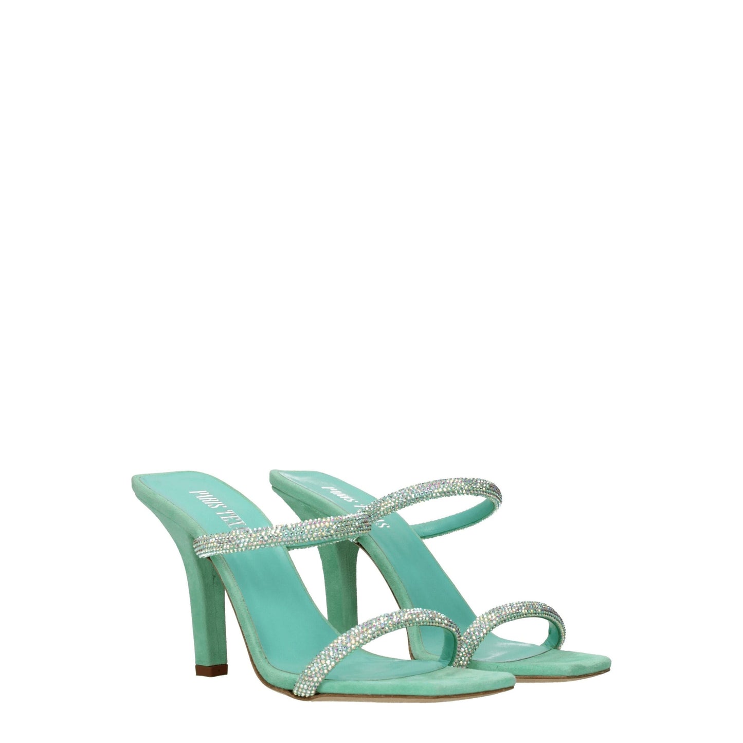 Green Leather Stiletto Heels Sandals