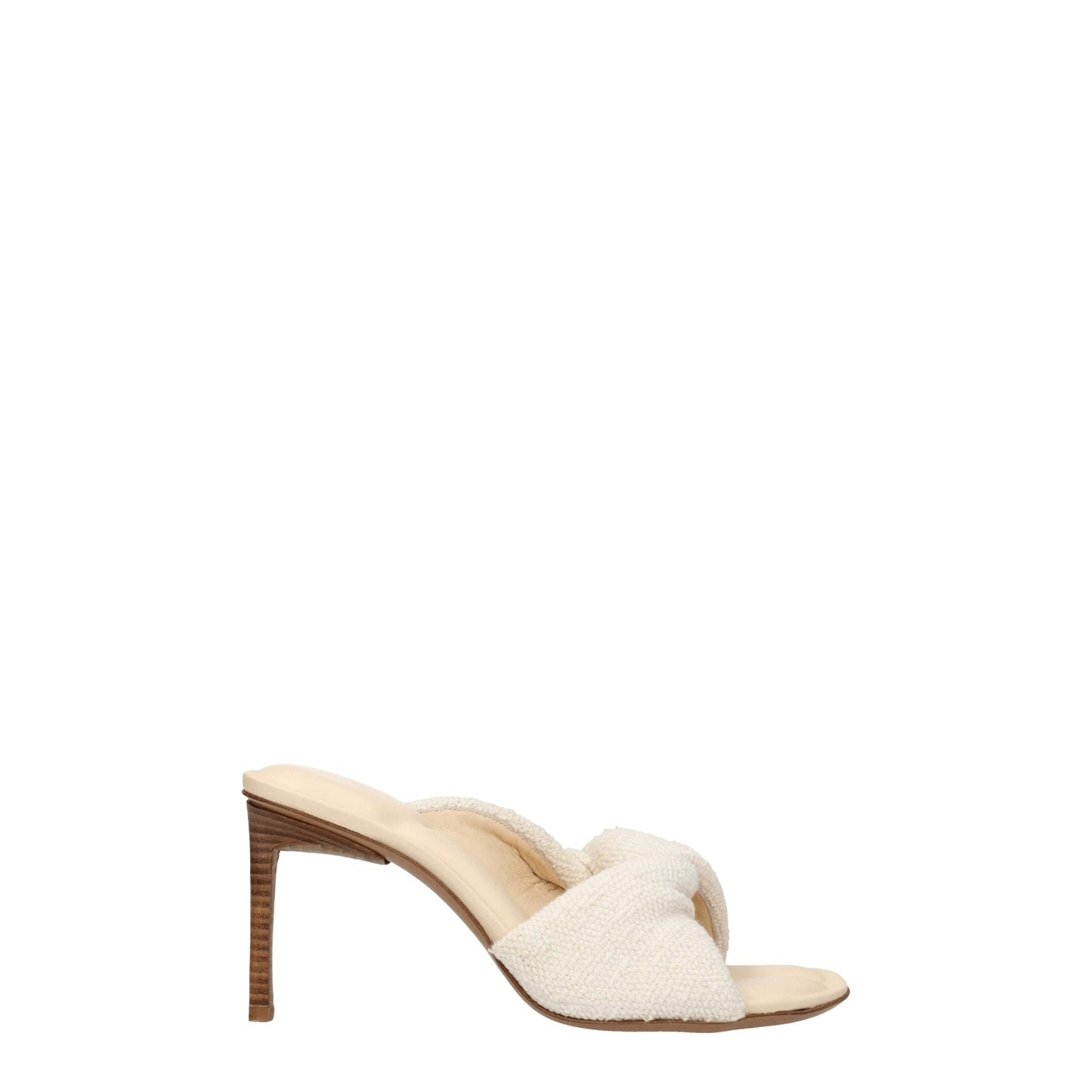 Beige Fabric Stiletto Heels Sandals