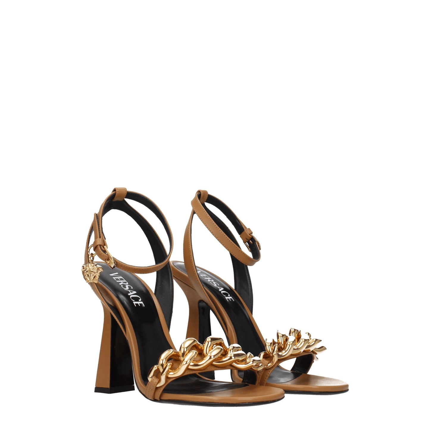 Brown Leather Stiletto Heel Sandals