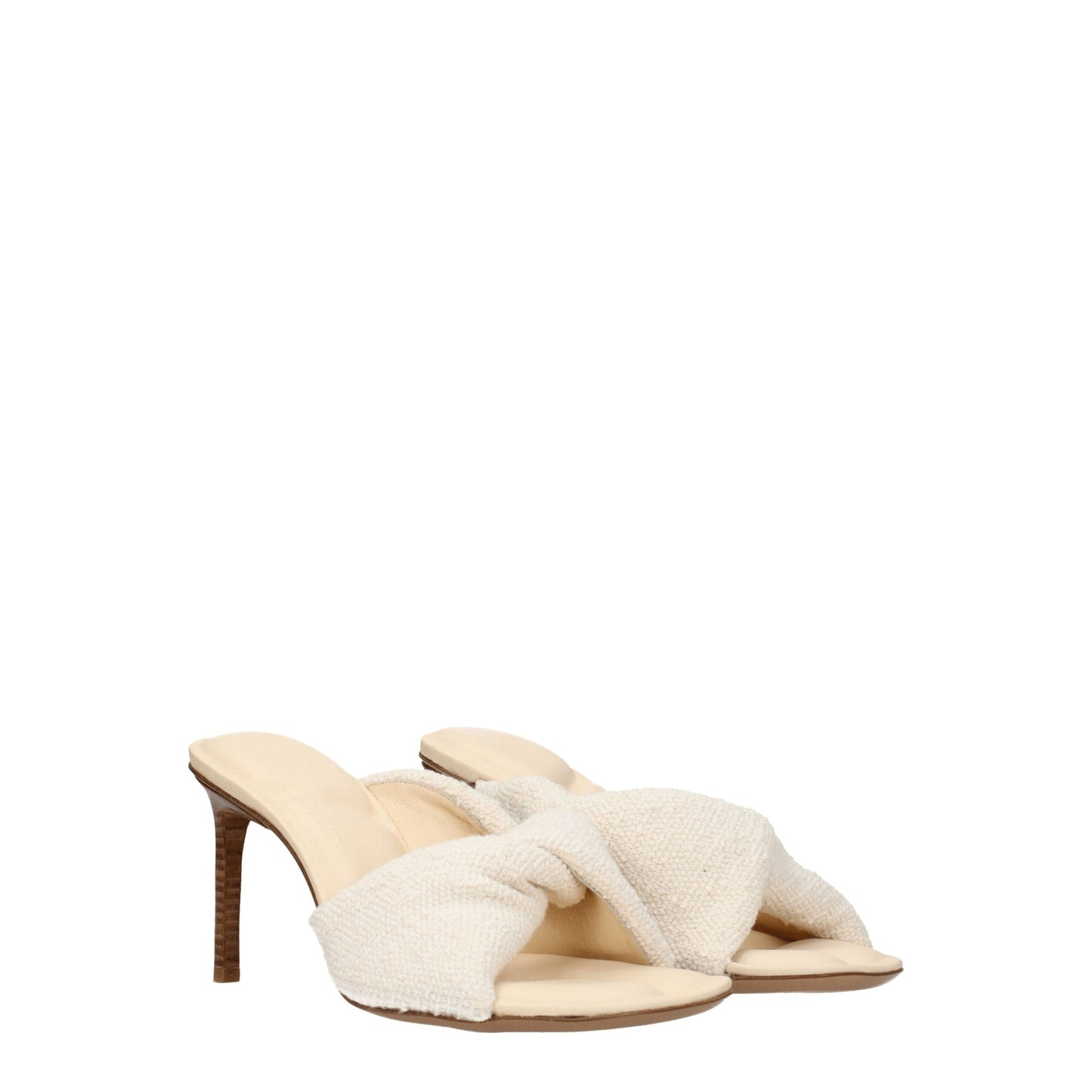 Beige Fabric Stiletto Heels Sandals