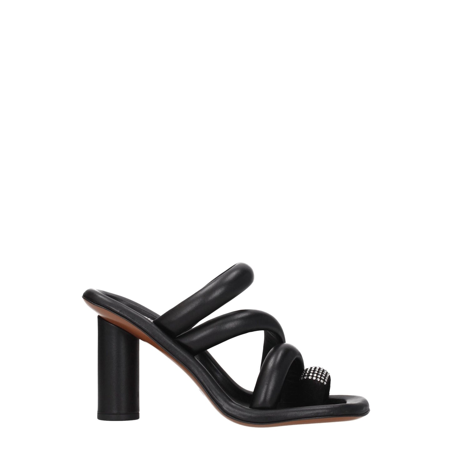 Black Leather Stiletto Heel Sandals