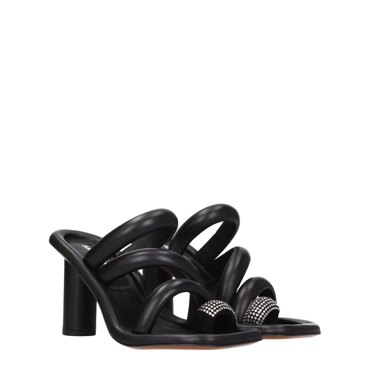 Black Leather Stiletto Heel Sandals