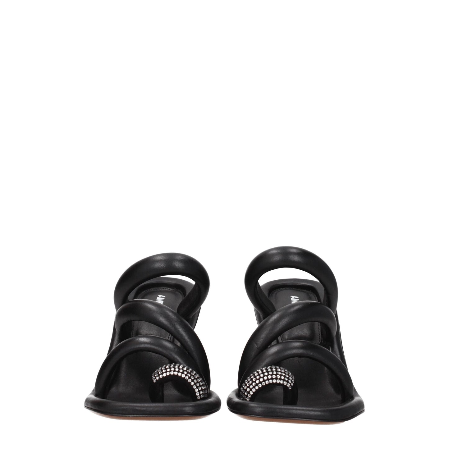 Black Leather Stiletto Heel Sandals