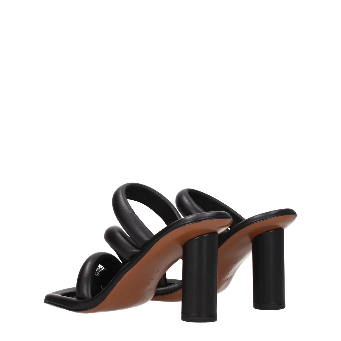 Black Leather Stiletto Heel Sandals