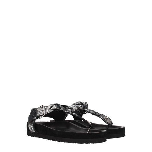 Black Leather Flip-Flop Sandals