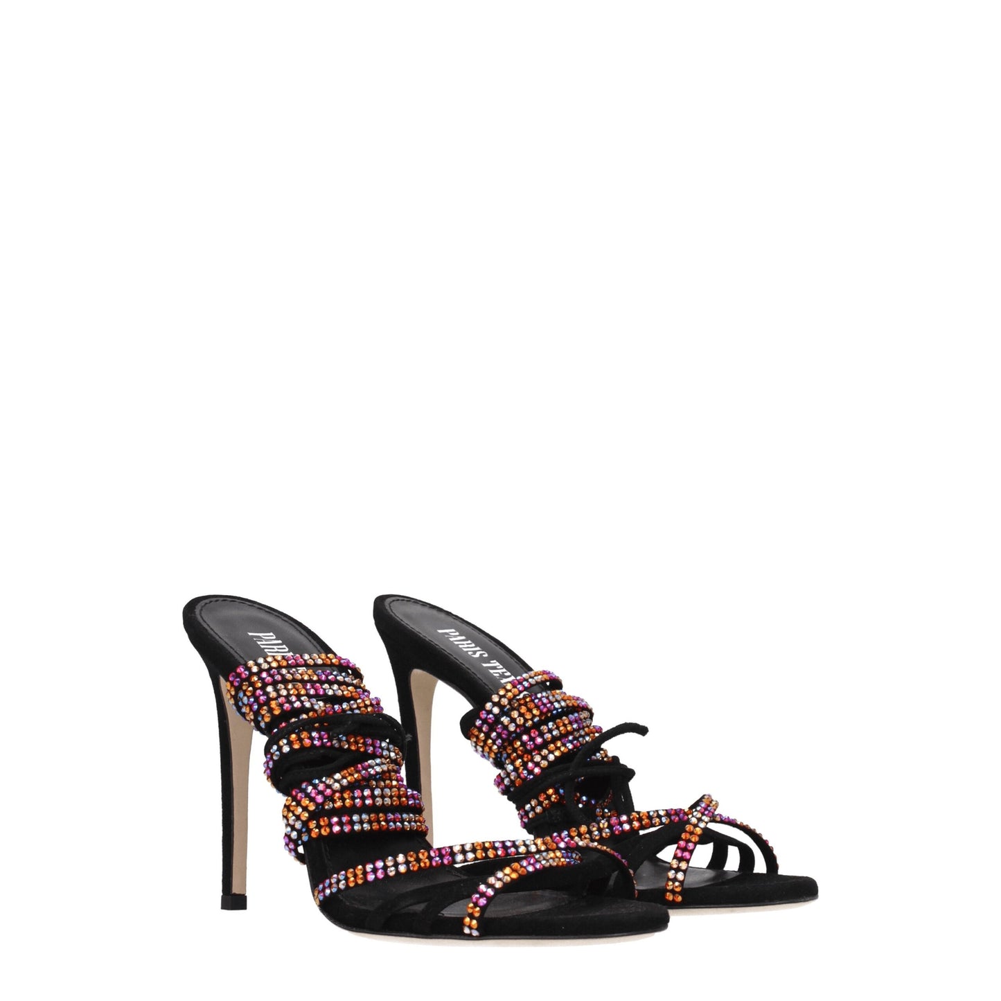 Black Leather Stiletto Heels Sandals