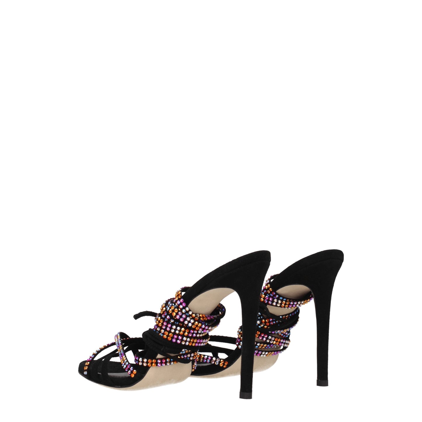 Black Leather Stiletto Heels Sandals
