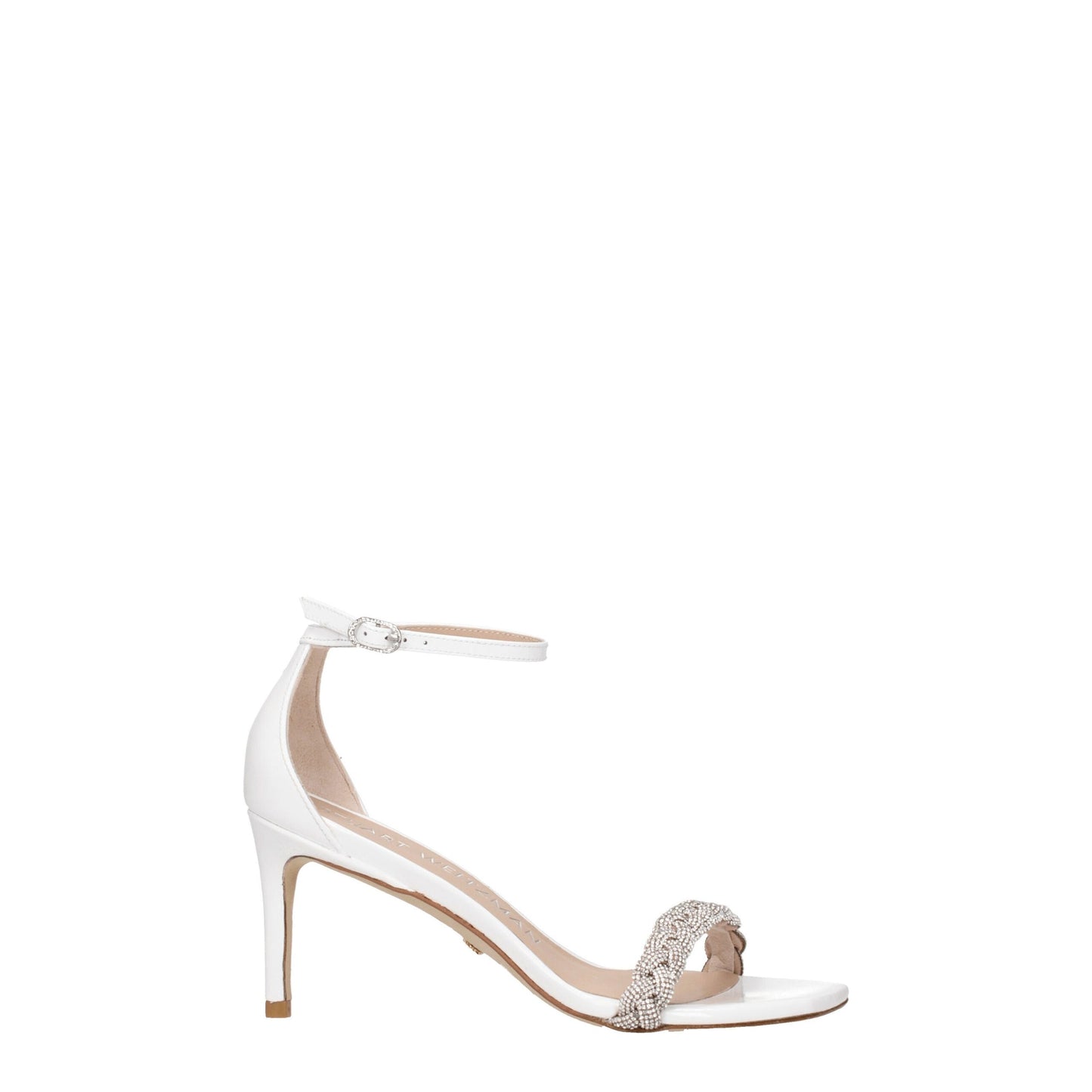 White Leather Stiletto Heels Sandals