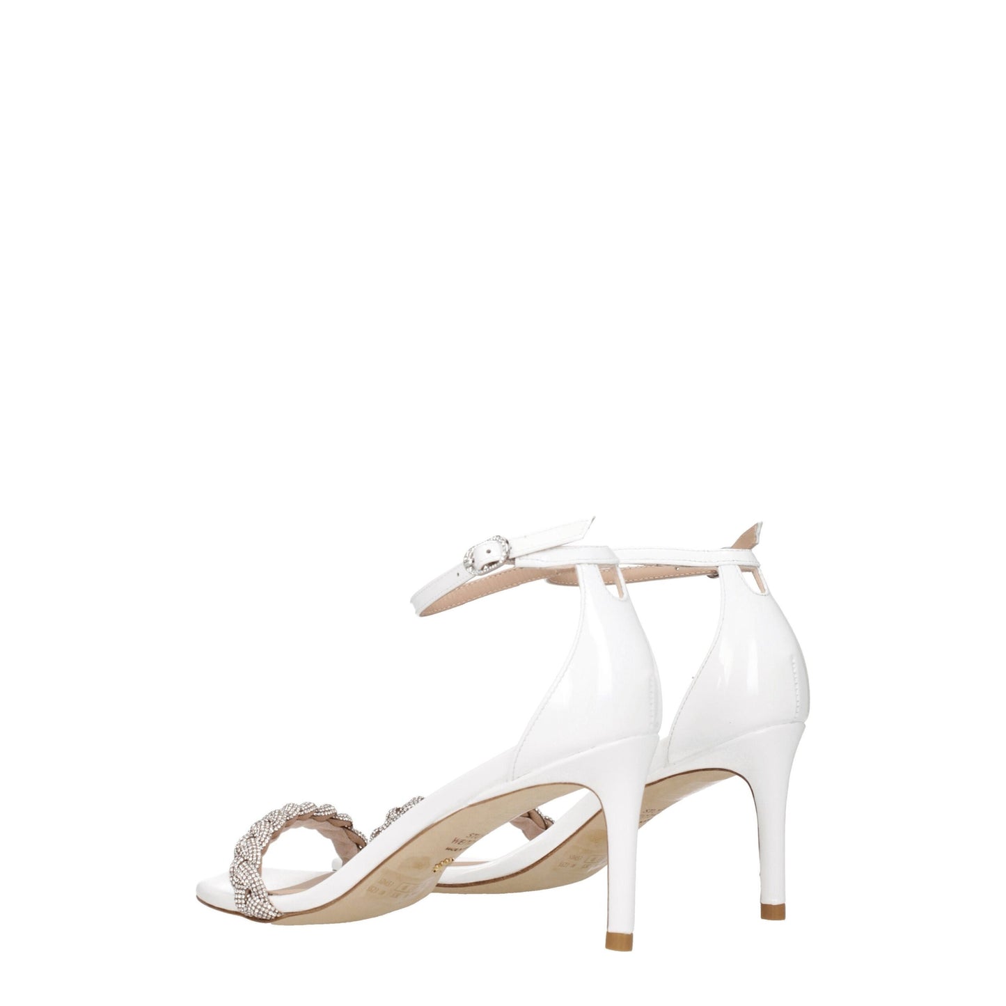 White Leather Stiletto Heels Sandals