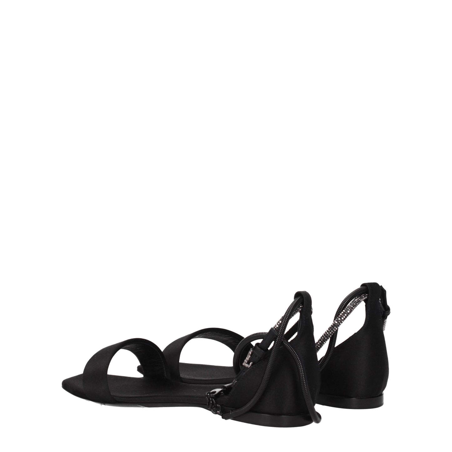 Black Satin Flat Sandals