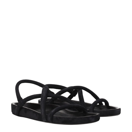 Black Leather Flat Sandals