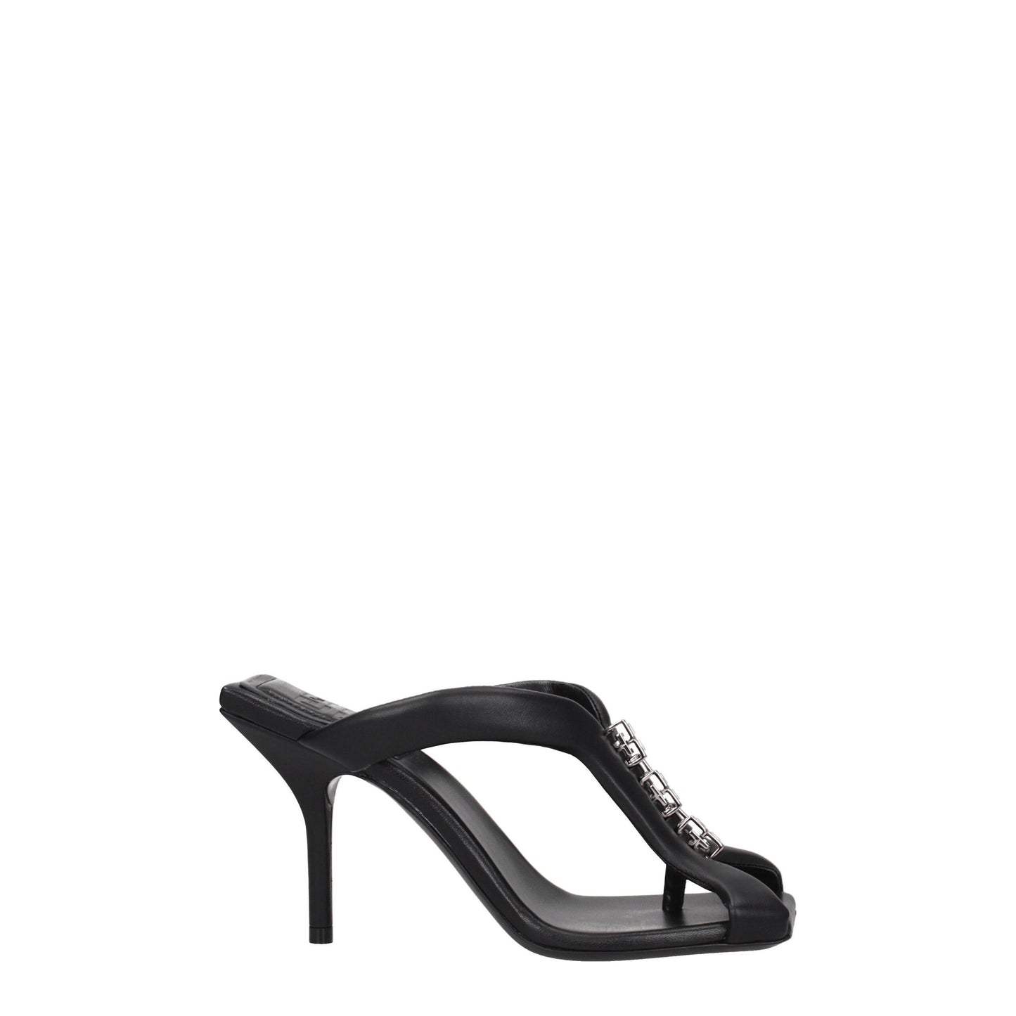 Black Leather Stiletto Heel Sandals