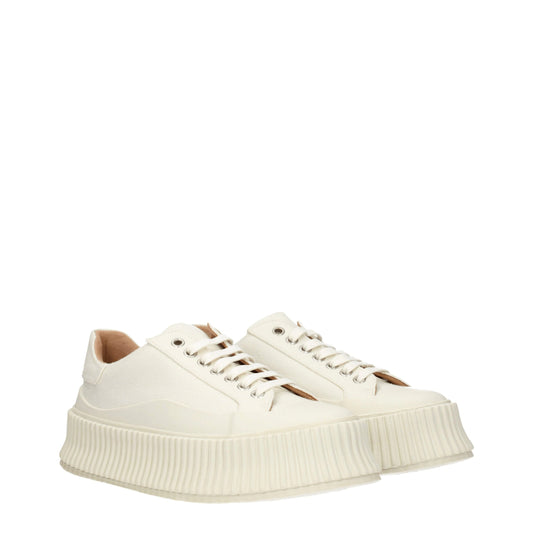 White Fabric Platform Sneakers
