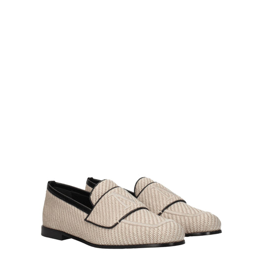 Beige Fabric Slip-On Loafers