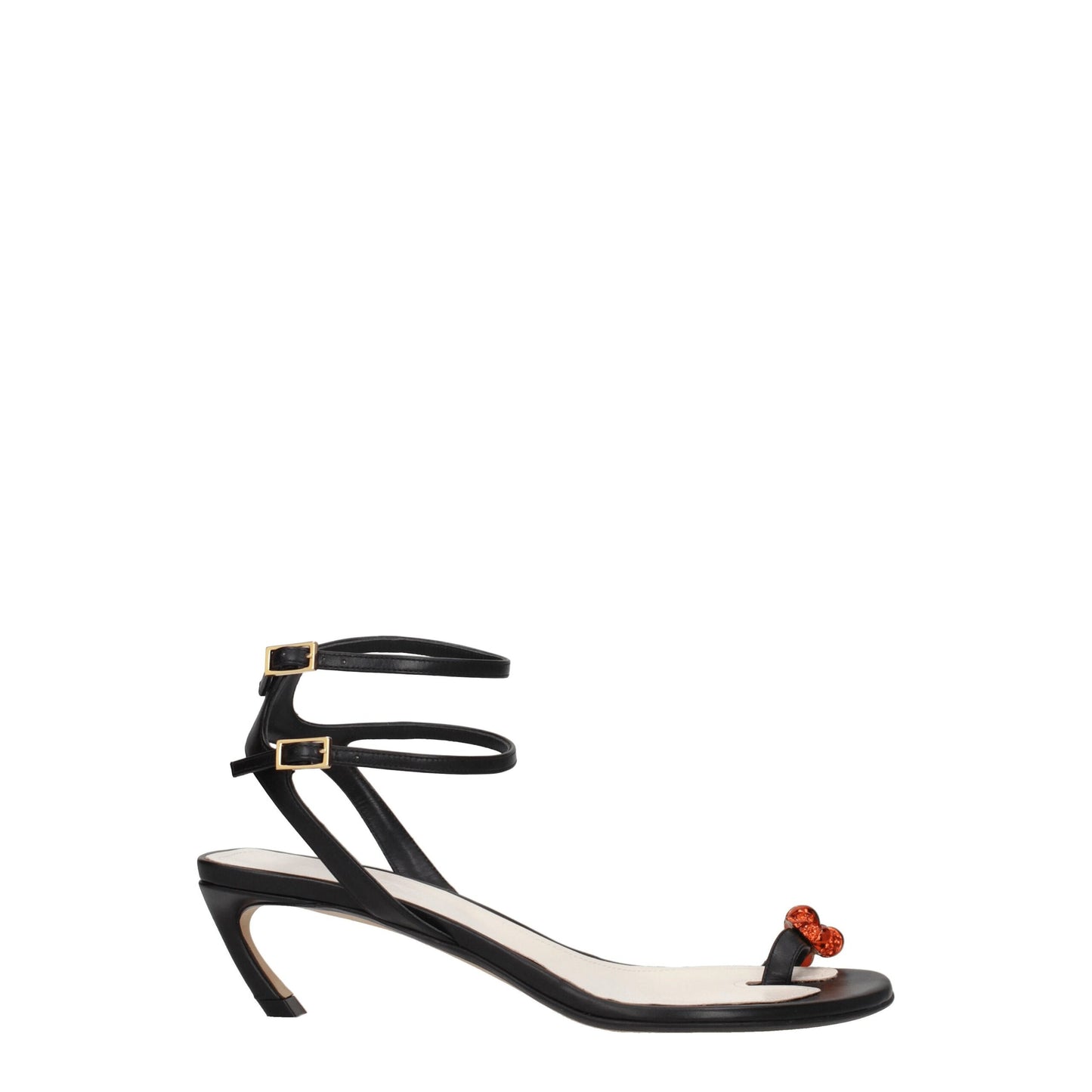 Black Leather Stiletto Heel Sandals