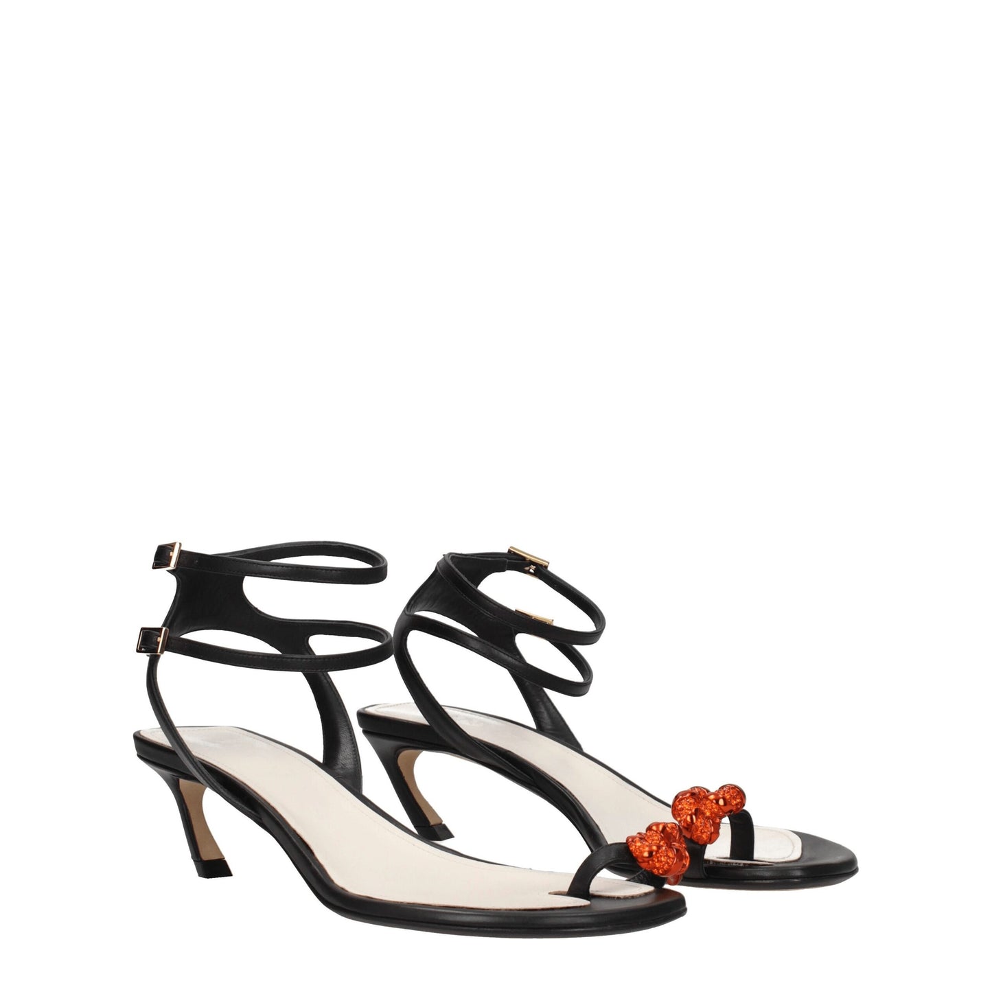 Black Leather Stiletto Heel Sandals