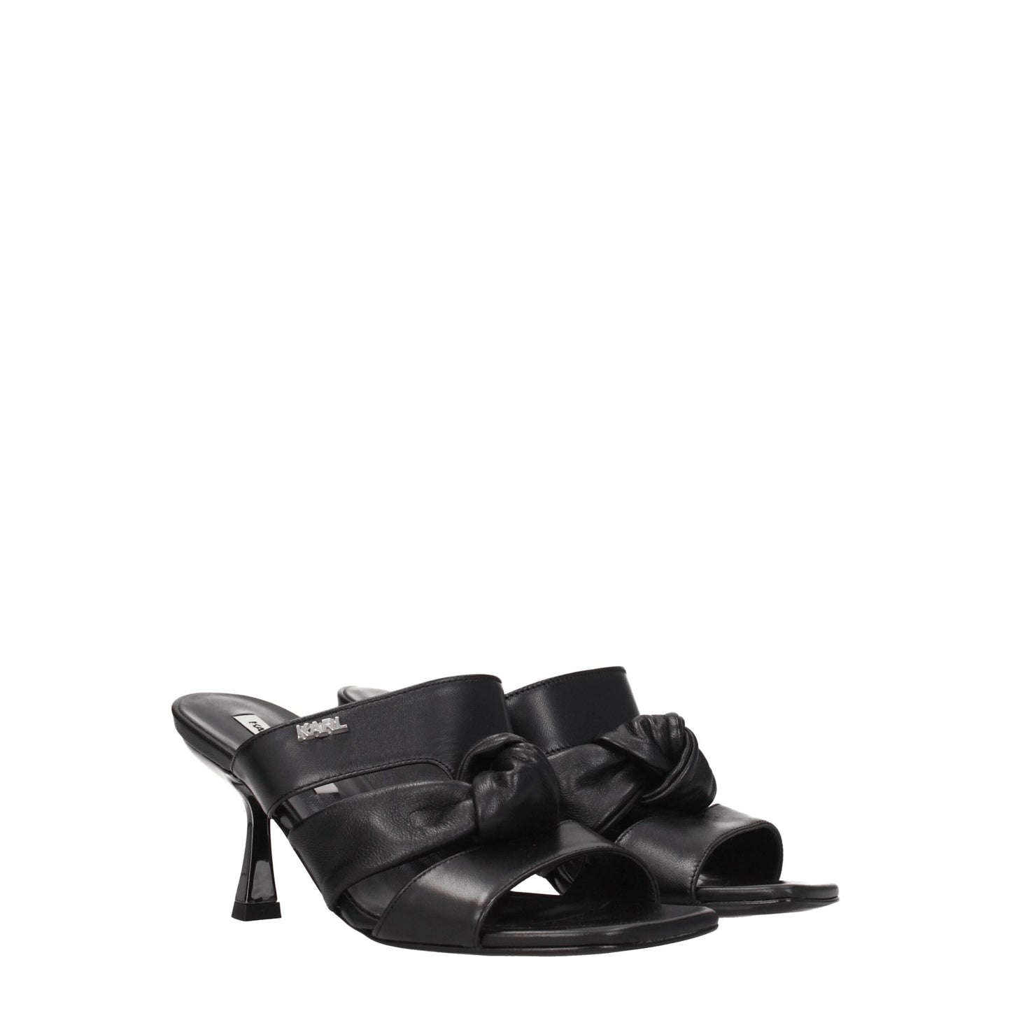 Black Leather Stiletto Heels Sandals