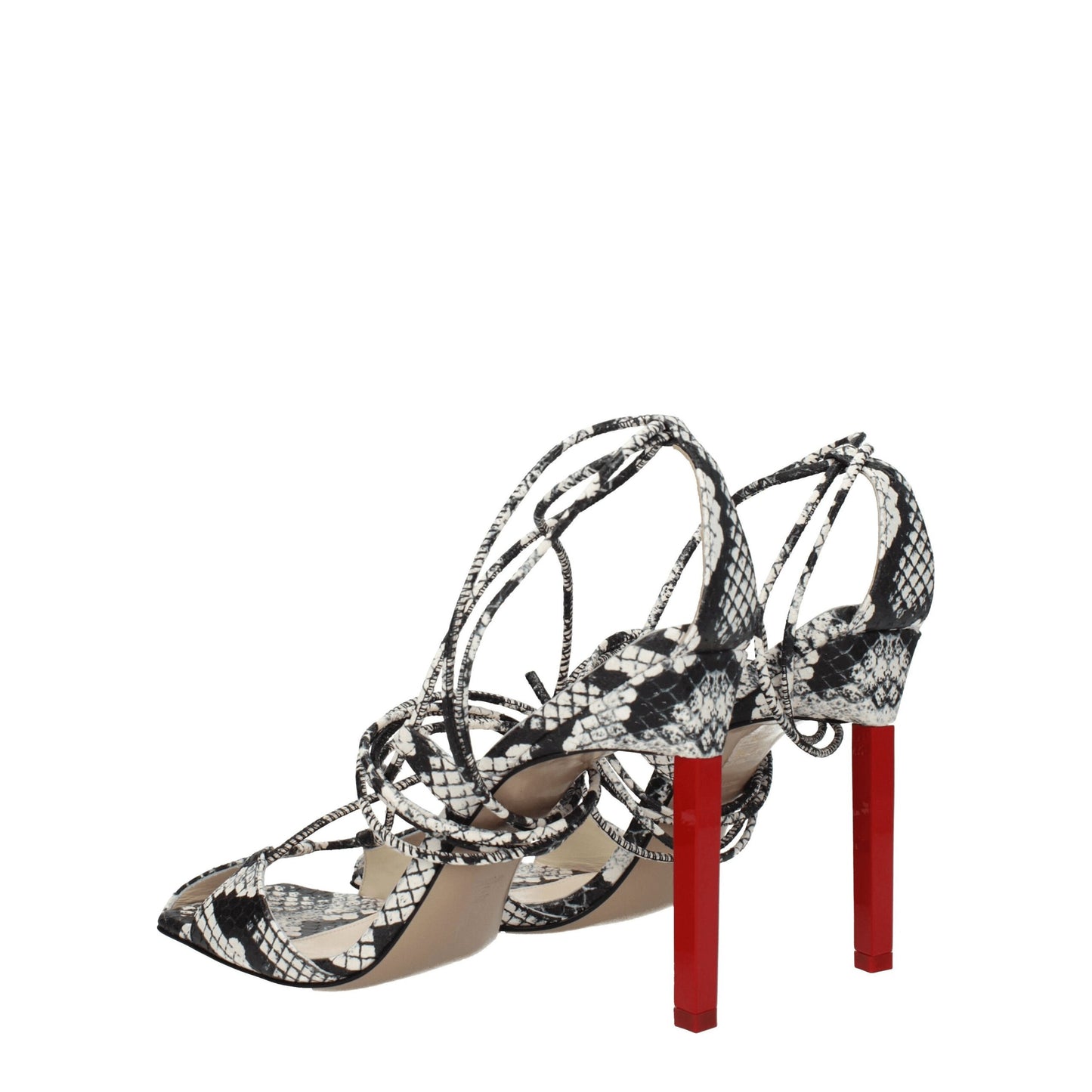 White Leather Stiletto Heel Sandals