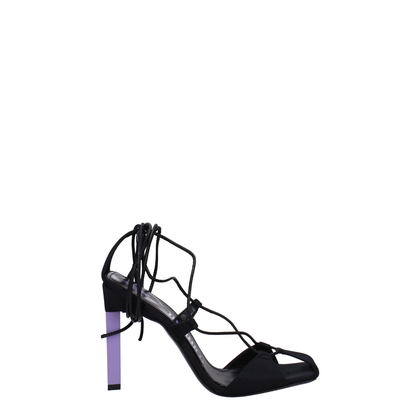 Black Fabric Stiletto Heels Sandals