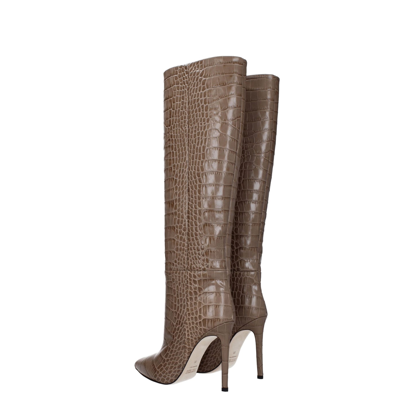 Beige Leather High Heel Boots