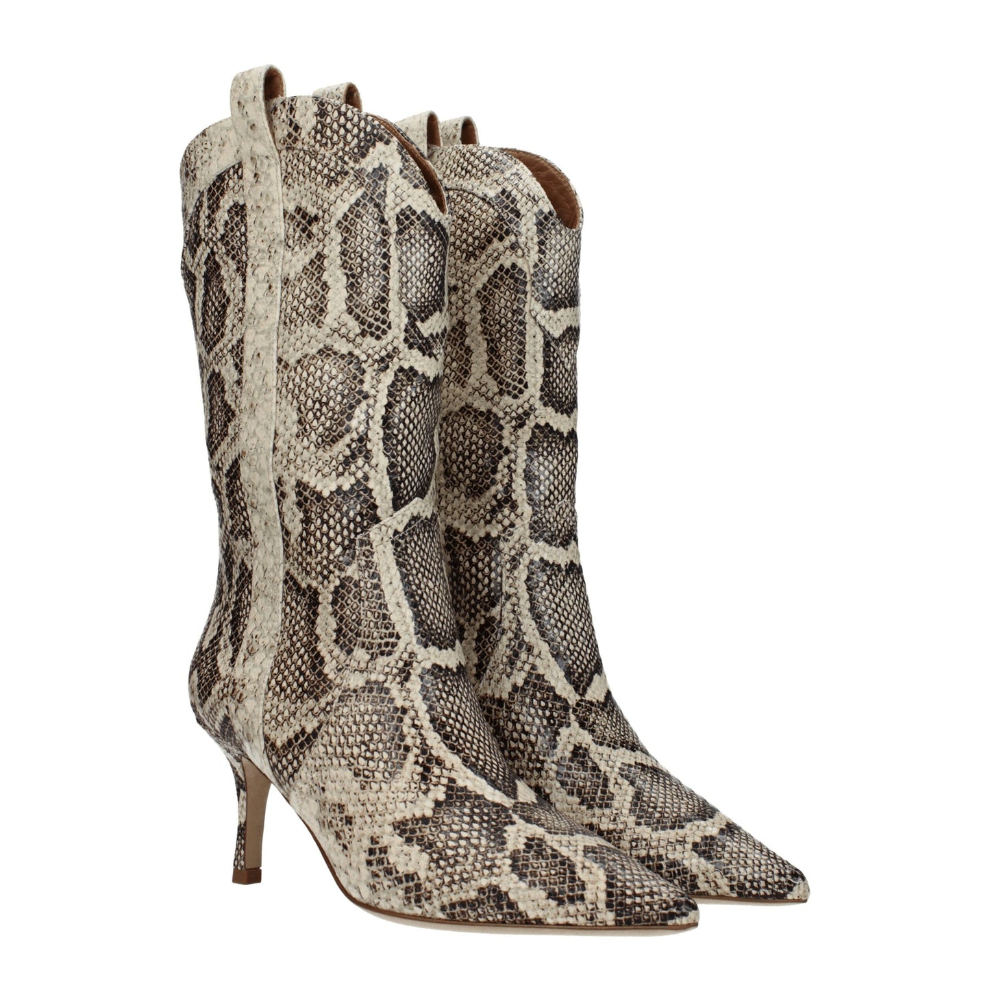 Beige Leather Ankle Boots