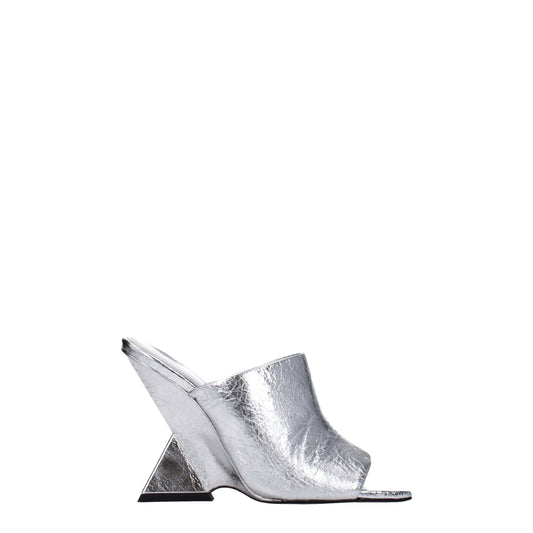 Gray Leather Platform Sandals