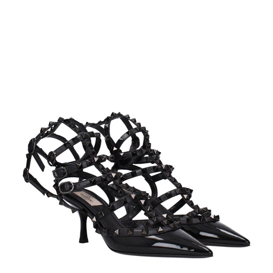 Black Leather Stiletto Heel Sandals