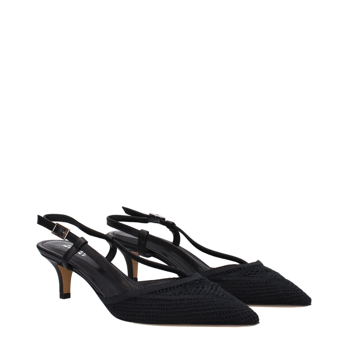 Black Fabric Mid Heel Pumps
